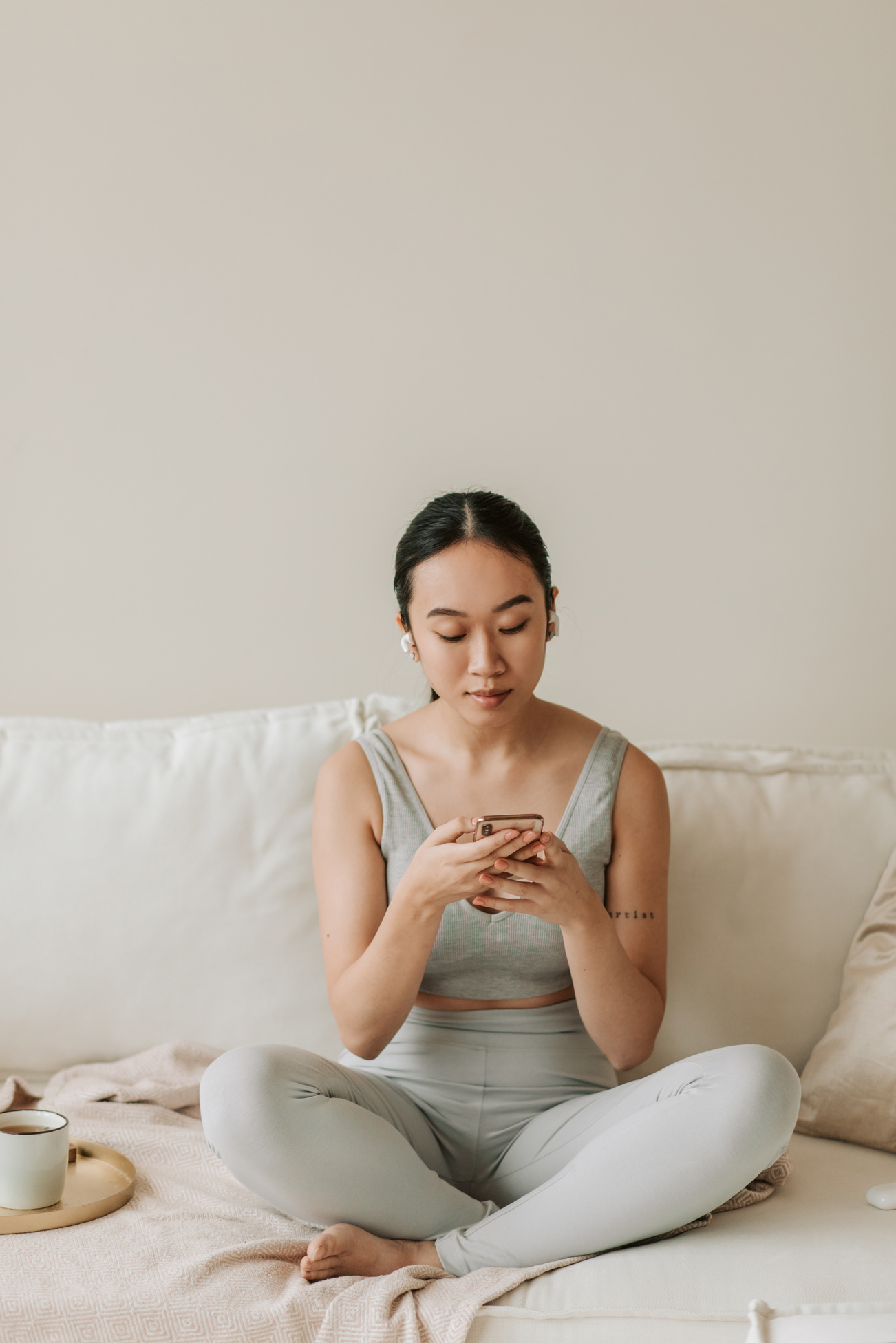 Woman Using Smartphone for Meditation